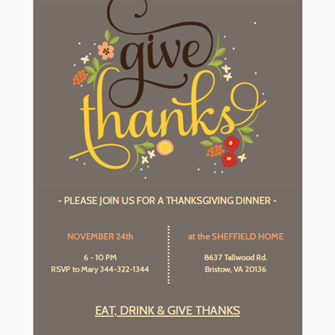 Give Thanks Thanksgiving Dinner Invite